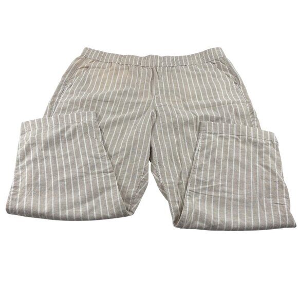Sonoma Women's size XL Pull On Elastic Waist Pants Linen Cotton Beige Stripes Ca - Picture 1 of 7